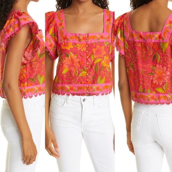 FARM Rio Solar Forest Square Neck Cotton Blouse NWT size medium - Picture 3 of 15